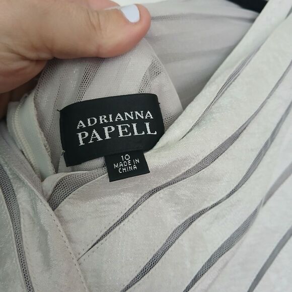 Adrianna Papell Silver Metallic Tier Cocktail Holiday Ruffle NYE Dress-10 - Picture 9 of 15